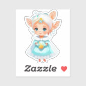 Sticker Caricature en Imaginaire Fée mignonne Whimsical Gi (Feuille)