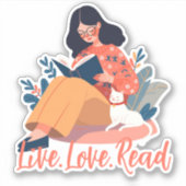 Sticker Caricature Femme mignonne livre de lecture avec ch (Devant)