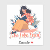 Sticker Caricature Femme mignonne livre de lecture avec ch (Feuille)