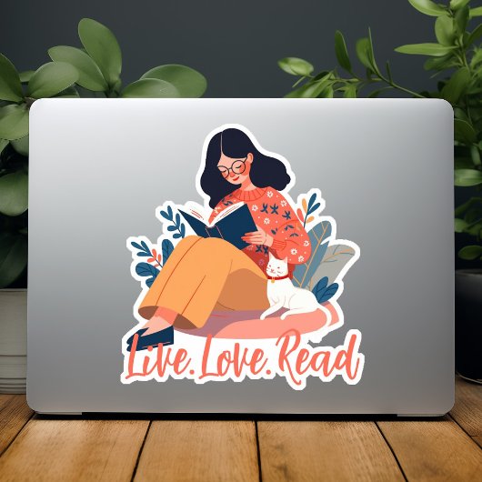 Sticker Caricature Femme mignonne livre de lecture avec ch