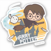 Sticker Caricature Harry et Hedwig Flying Passé Hogwares (Devant)