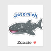 Sticker Caricature joli requin baleine joyeux (Feuille)