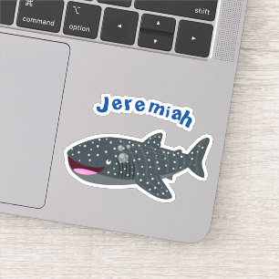 Sticker Caricature joli requin baleine joyeux
