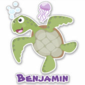 Sticker Caricature joyeuse de tortue de mer verte mignonne (Devant)
