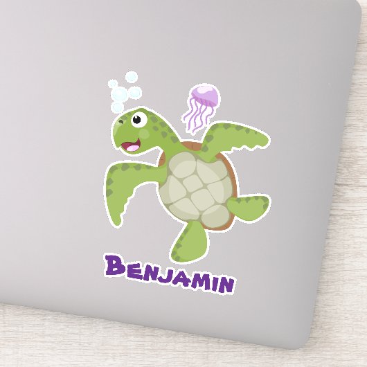 Sticker Caricature joyeuse de tortue de mer verte mignonne (Détail)