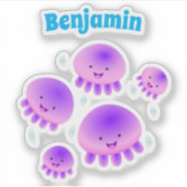 Sticker Caricature kawaii de méduse violette rose mou (Devant)