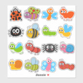 Sticker Caricature mignonne Crawlies Déplaisantes (Feuille)