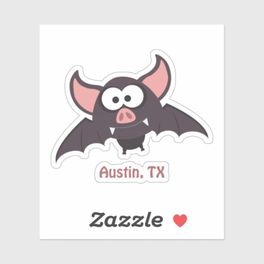 Sticker Caricature mignonne et drôle Austin Texas Bat (Feuille)