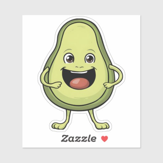 Sticker Caricature mignonne et souriante Avocado (Feuille)