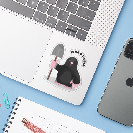 Sticker Caricature mole joyeux (Ordinateur portable avec iPhone)