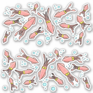 Sticker Caricature motif de calmar rose mignon