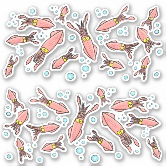 Sticker Caricature motif de calmar rose mignon (Devant)