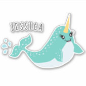 Sticker Caricature Narwhal Cute Sea Unicorn (Devant)