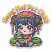Sticker Caricature serpent et fille du Nouvel An chinois (Devant)