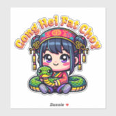 Sticker Caricature serpent et fille du Nouvel An chinois (Feuille)