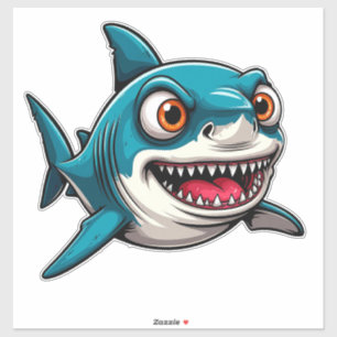 Sticker Caricature souriante Requin nager sous l'eau