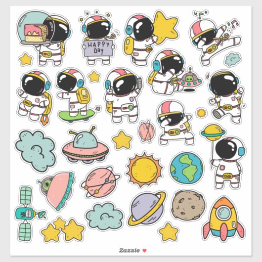 Sticker Caricature spatiale astronaute (Feuille)