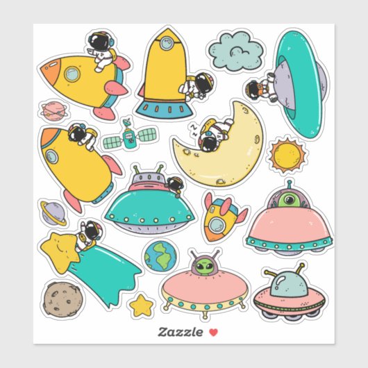 Sticker Caricature spatiale astronaute (Feuille)