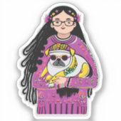 Sticker Carlin adorable et une fille avec cheveux longs (Recto)