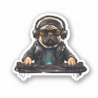 Sticker Carlin chien dj, Music Lover, Amoureux des chiens,