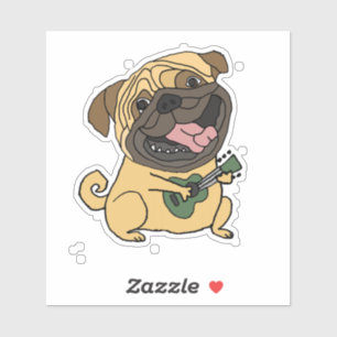 Sticker Carlin drôle Jouer Ukulele Cartoon