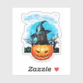 Sticker Carlin noir Lune bleue Citrouille sorcière Hallowe (Feuille)
