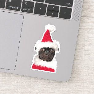Sticker Carlin noir mignon à Santa Hat