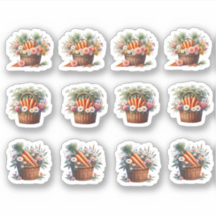 Sticker Carottes et fleurs de Pâques dans un panier