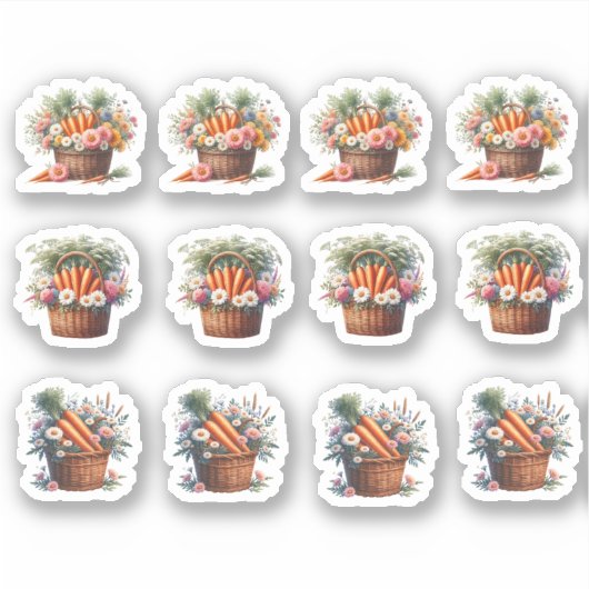 Sticker Carottes et fleurs de Pâques dans un panier (Devant)