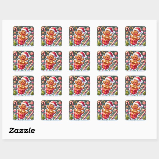 STICKER CARRÉ クリスマスとジンジャーブレッドマン (Feuille)