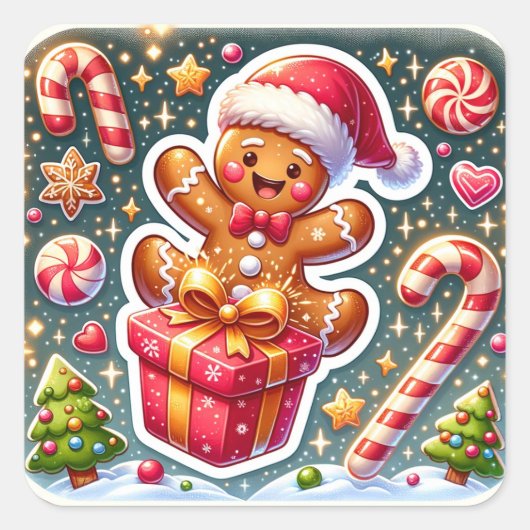 STICKER CARRÉ クリスマスとジンジャーブレッドマン (Devant)