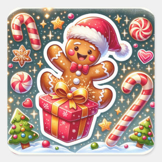 STICKER CARRÉ クリスマスとジンジャーブレッドマン