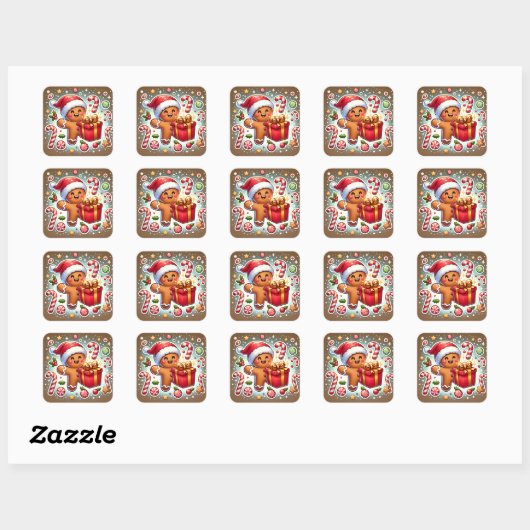 STICKER CARRÉ クリスマスプレゼントとジンジャーブレッドマン (Feuille)