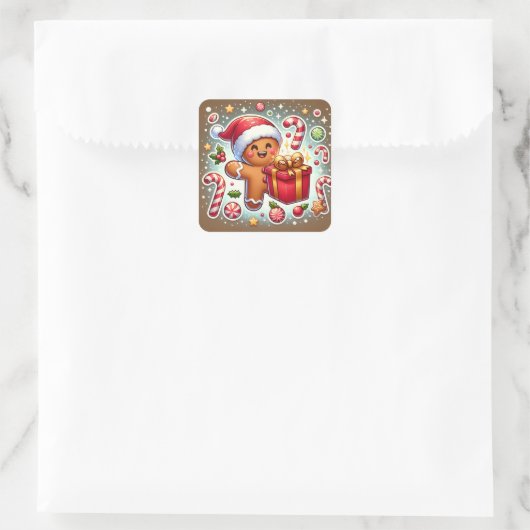 STICKER CARRÉ クリスマスプレゼントとジンジャーブレッドマン (Sac)