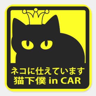 STICKER CARRÉ ステッカー　「猫に仕えています」イエロー