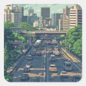 STICKER CARRÉ ピクセルアート 東京の渋滞のステッカー (Devant)