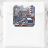 STICKER CARRÉ ピクセルアート 東京の渋滞のステッカー (Sac)