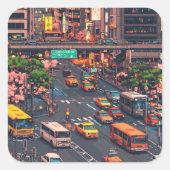 STICKER CARRÉ ピクセルアート 東京の渋滞のステッカー (Devant)