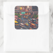 STICKER CARRÉ ピクセルアート 東京の渋滞のステッカー (Sac)