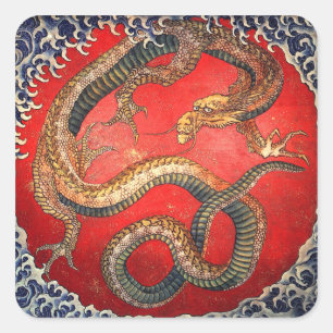 Sticker Carré 北 斎 龍 の, 北 Hokusai Dragon, Hokusai 斎
