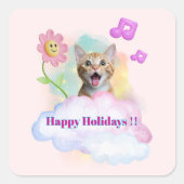 Sticker Carré 可愛い『Happy Holidays』おしゃべりねこ♡ (Devant)