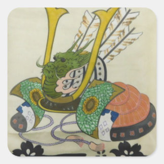 Sticker Carré 日本の伝統的着物生地シール（兜-kabuto1）