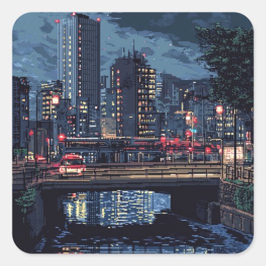 STICKER CARRÉ 東京の夜景 ステッカー (Devant)
