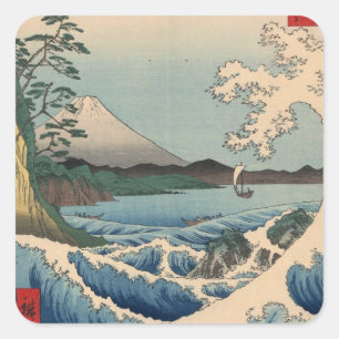 Sticker Carré 波 と 富 士 山, 広 Vague 重 et Mont Fuji, Hiroshige