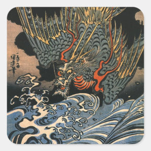 Sticker Carré 海 龍, 国 芳, Dragon de mer, Kuniyoshi, Ukiyo-e
