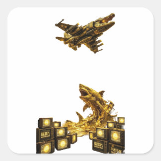 STICKER CARRÉ 【神域の救済】不老不死サイバーシャーク戦闘機 - 天照&蔵王の御神徳