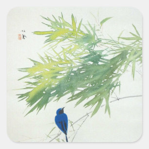 Sticker Carré 竹 に 青 鳥, 栖 bambou et oiseau bleu, Seihō, Art japon