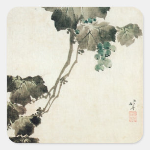 Sticker Carré 葡 萄, 北 斎 Grape, Hokusai