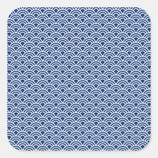 STICKER CARRÉ 藍色の波小紋