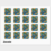 STICKER CARRÉ 鮮やかなオレンジ、青、緑のカモフラージュ柄 (Feuille)